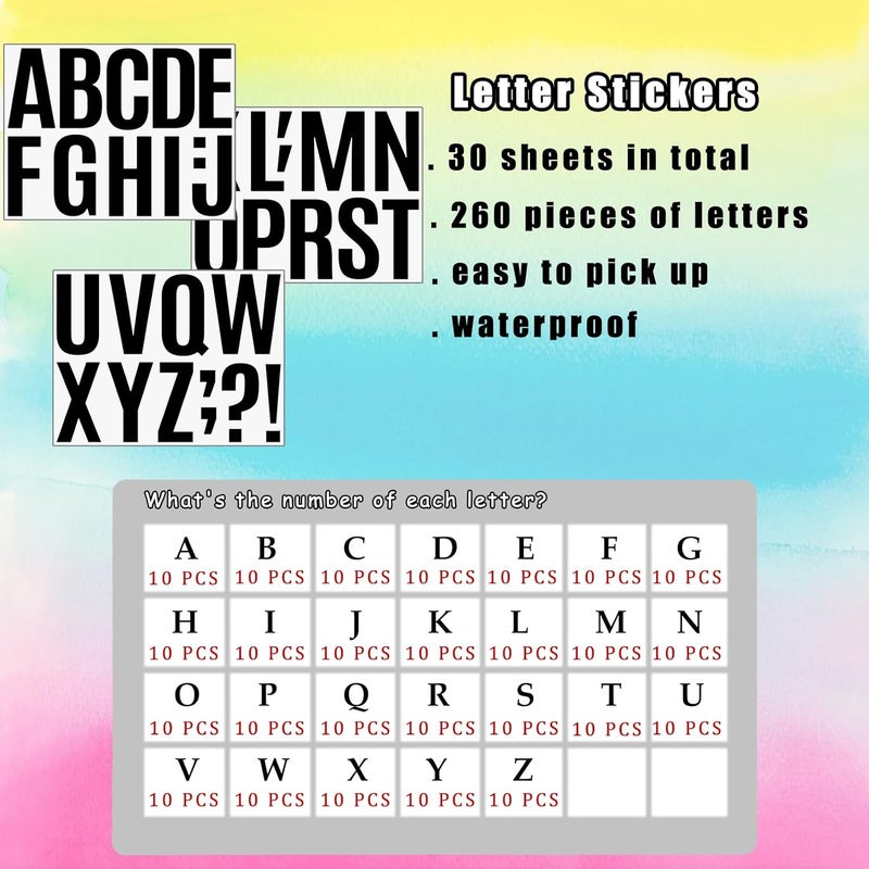 Bemeol 340 Pieces 30 Sheets Large Letter Stickers 4 Inch Self Adhesive Alphabet Letter Stickers for Bulletin Boards Classroom Home Decor(Black) - Image 2